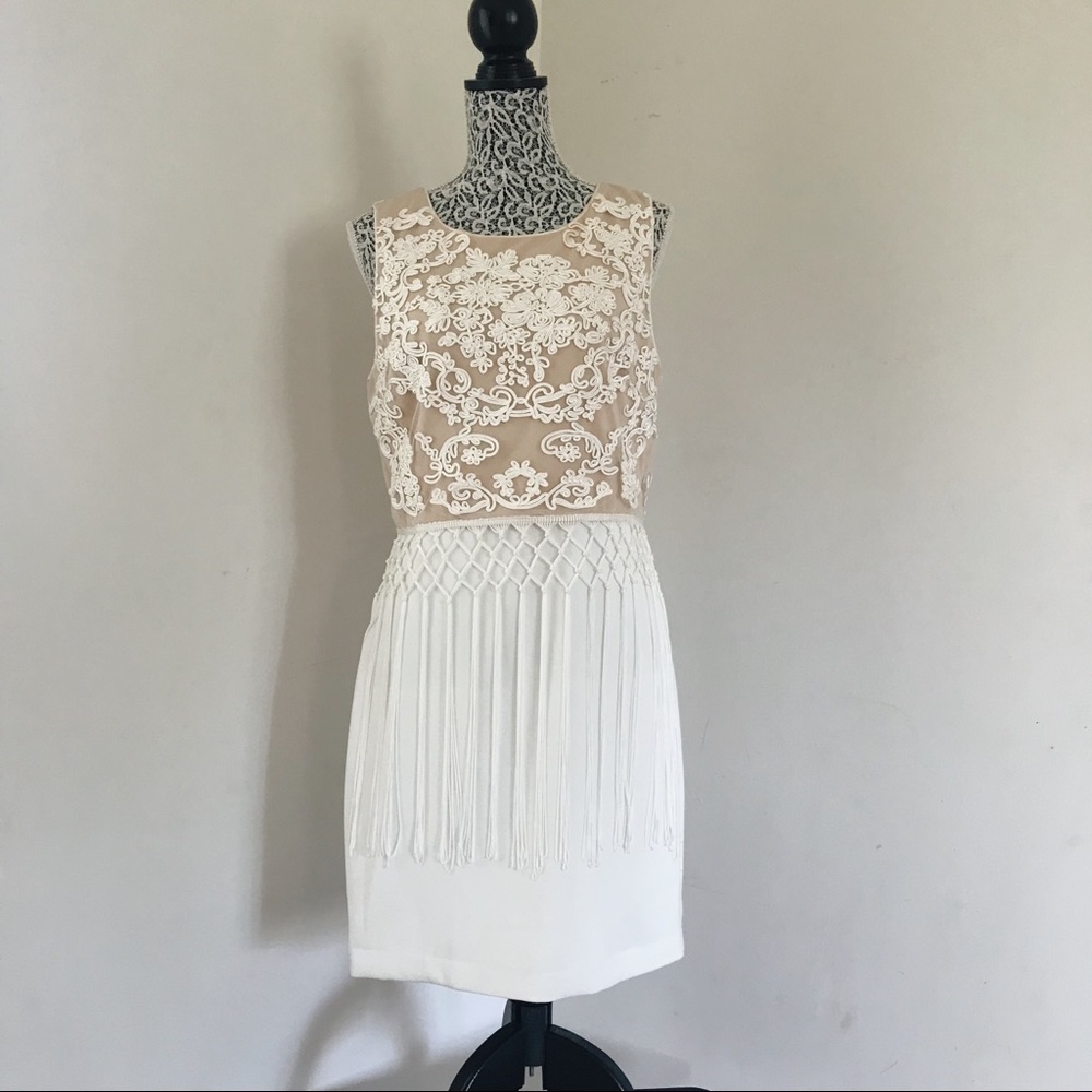 Gorgeous fringe white lace detail dress